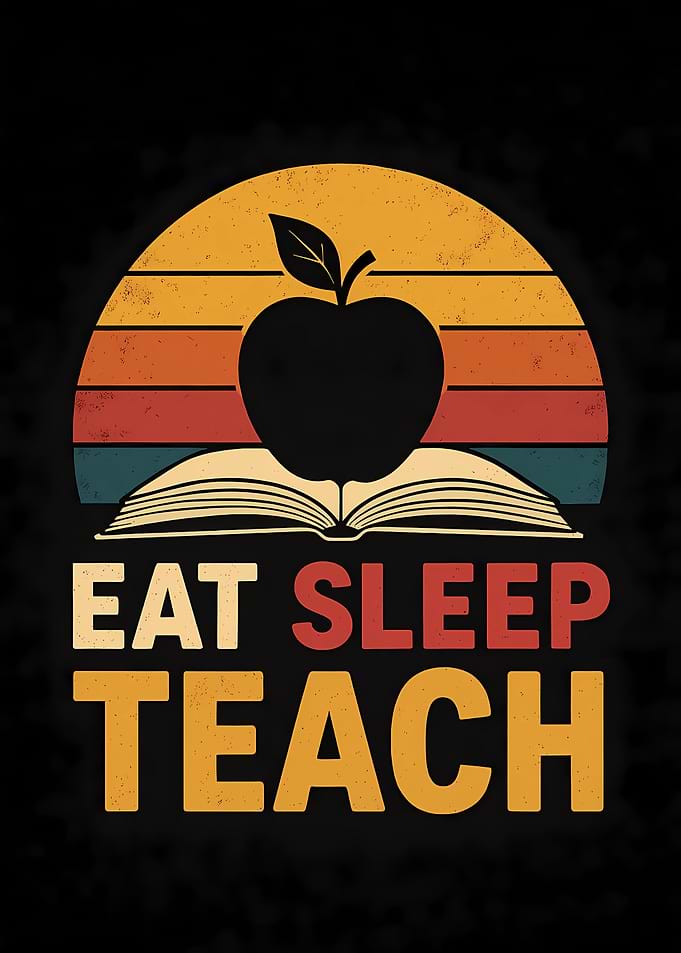 Eat Sleep Teach Apple Book Retro Sunset