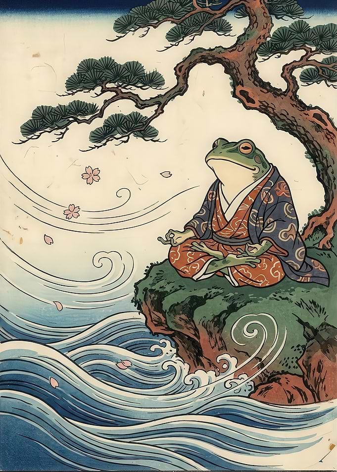 Zen Frog Meditating by the Water
