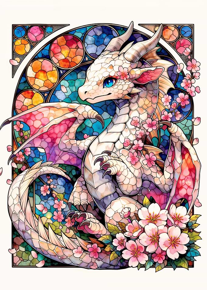 Stained Glass Sakura Dragon