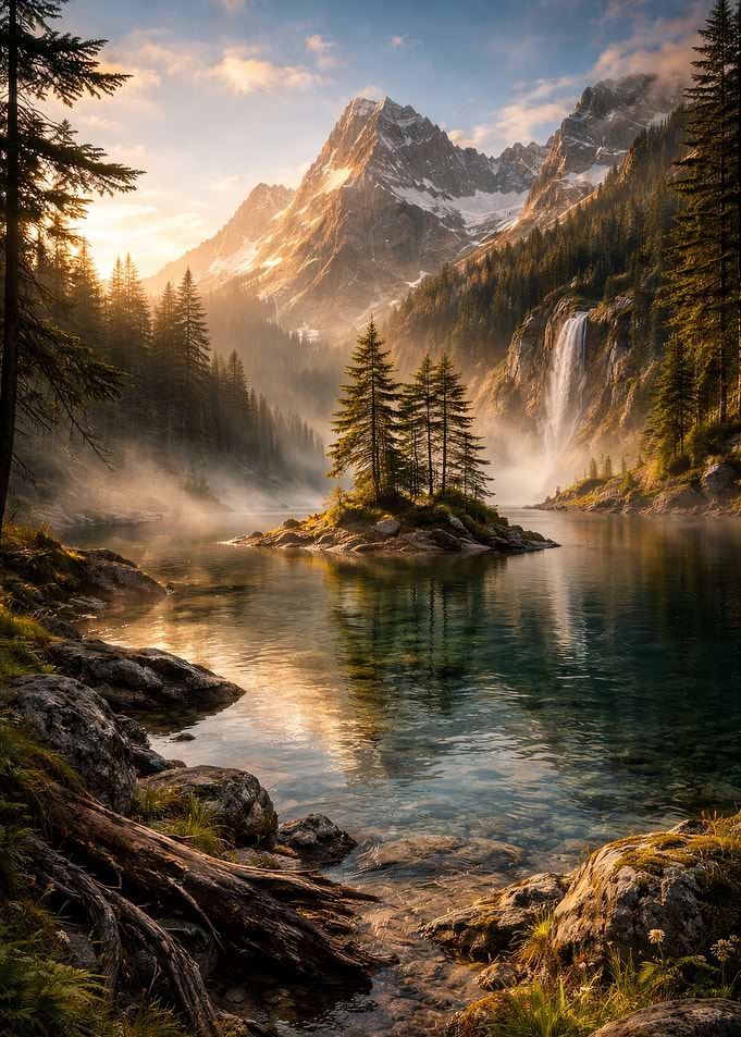 Misty Mountain Lake Sunrise