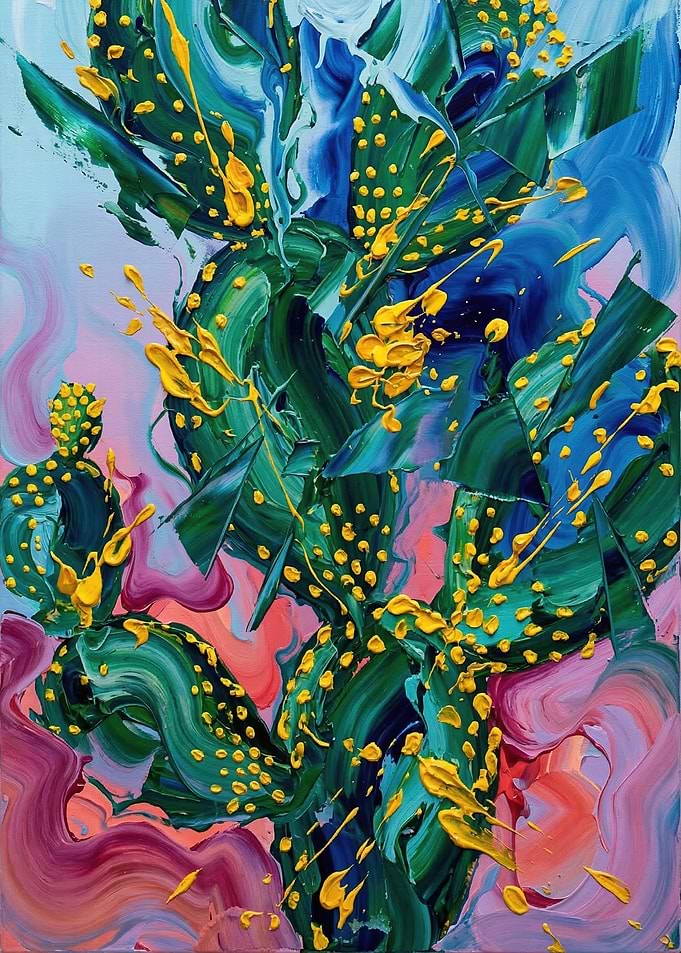 Vibrant Abstract Cactus Painting