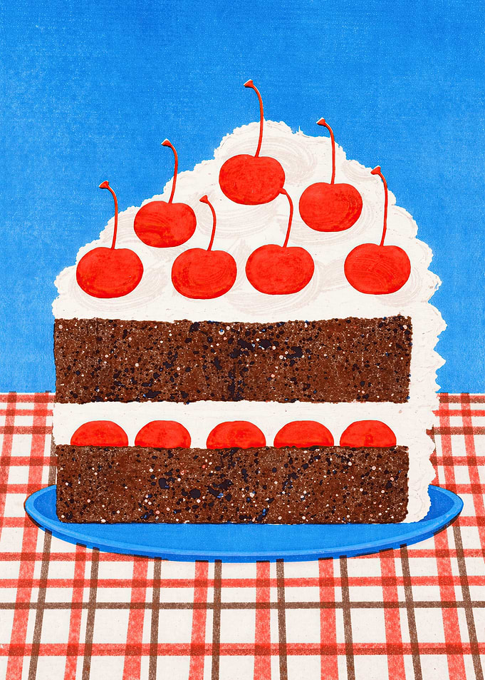 Slice of Chocolate Cake with Cherries