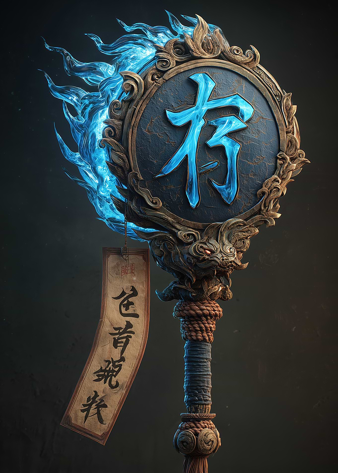 Mystical Asian Staff with Blue Flames