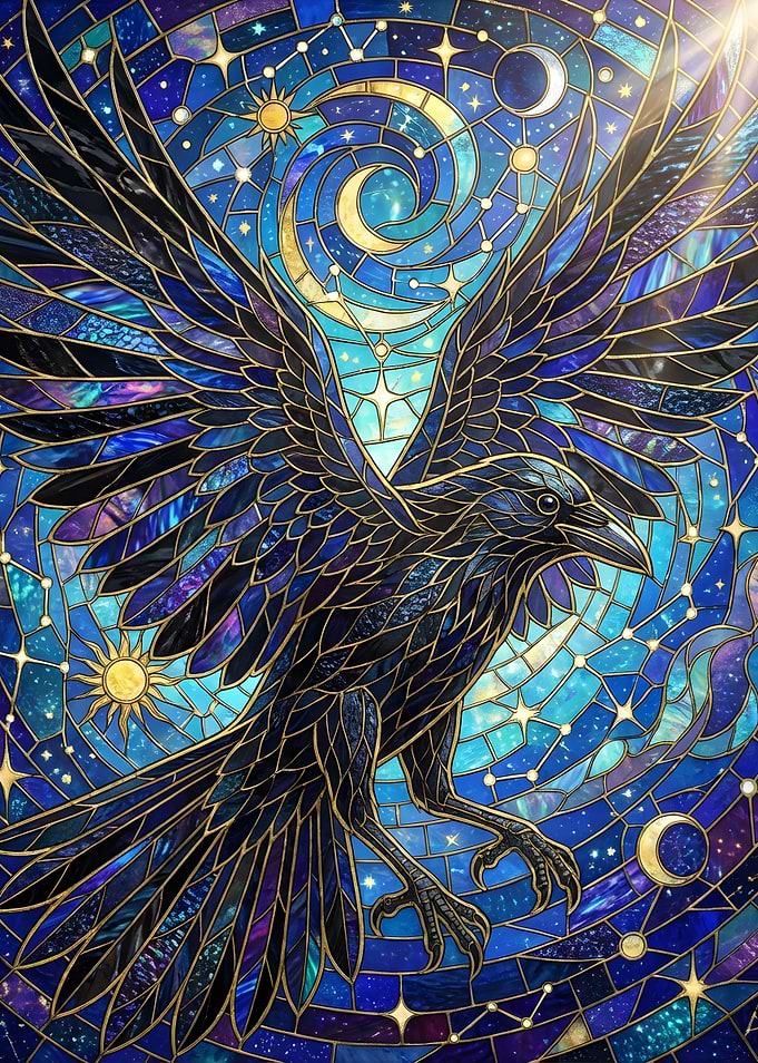 Stained Glass Raven Celestial Art