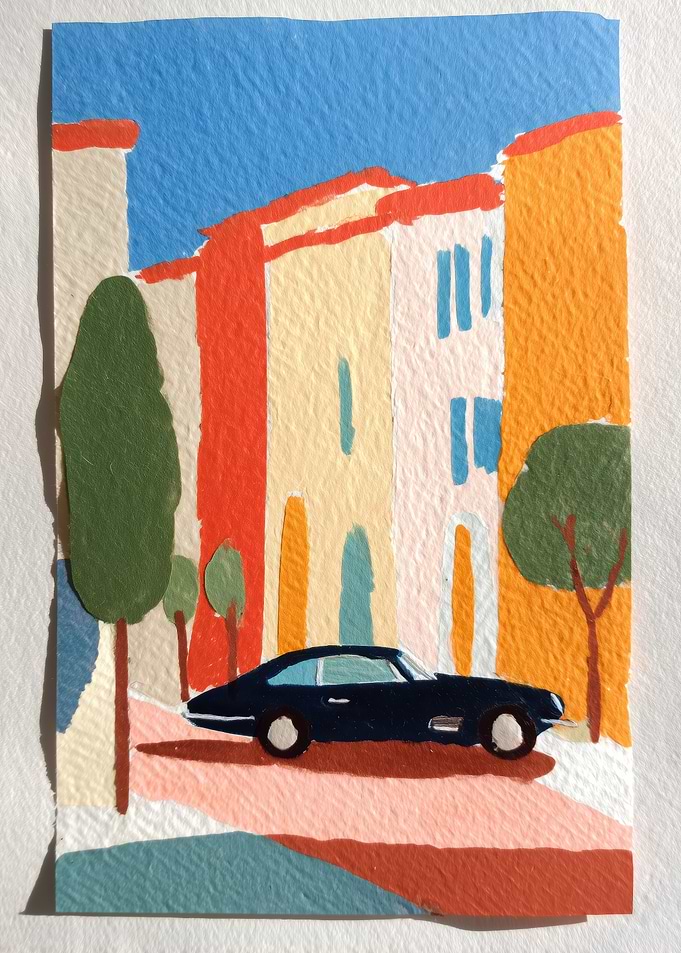 Vintage Car in a European Town
