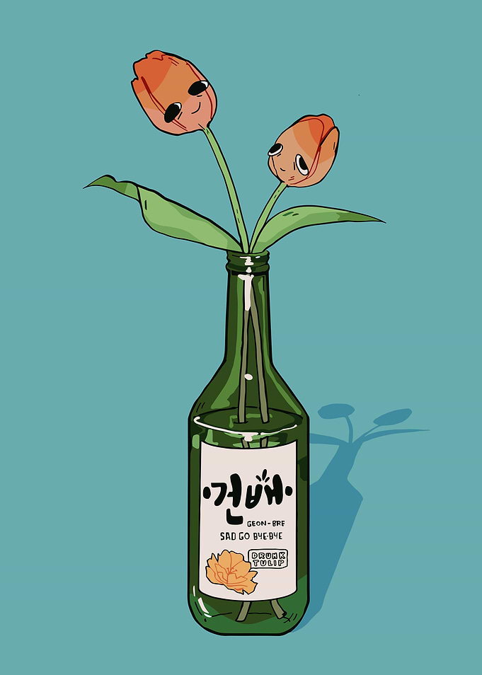 Cute Tulips in a Soju Bottle