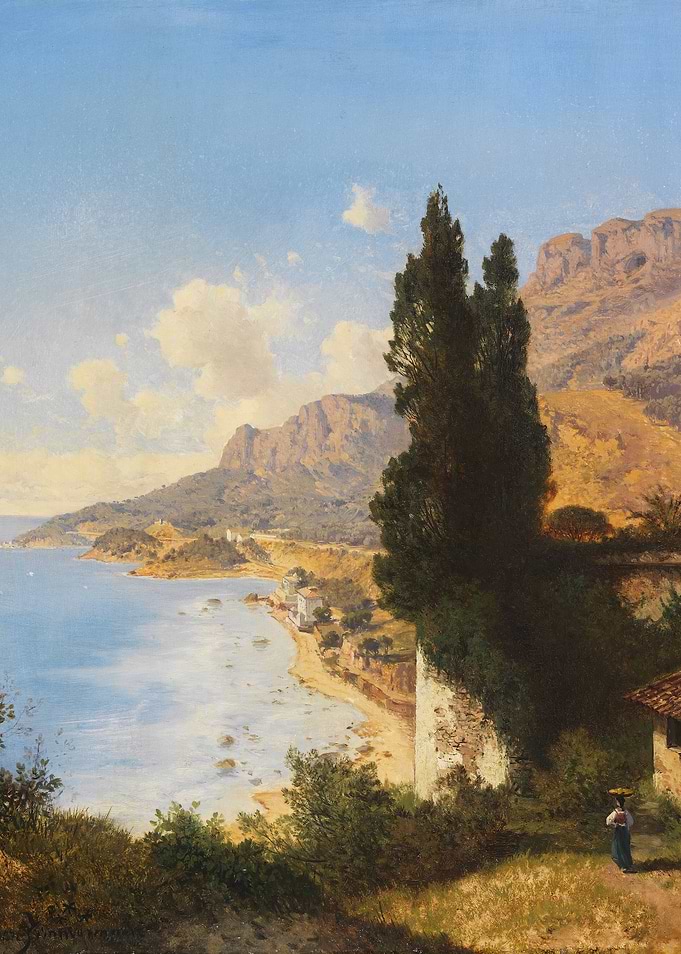 Coastal Landscape with Mountains and Sea