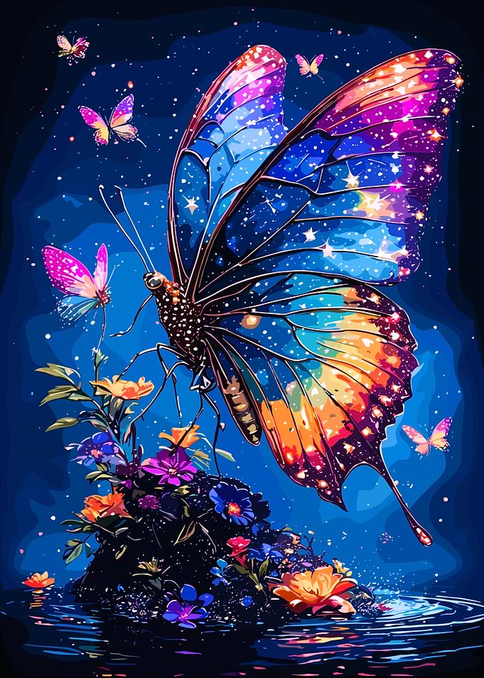 Cosmic Butterfly and Flowers