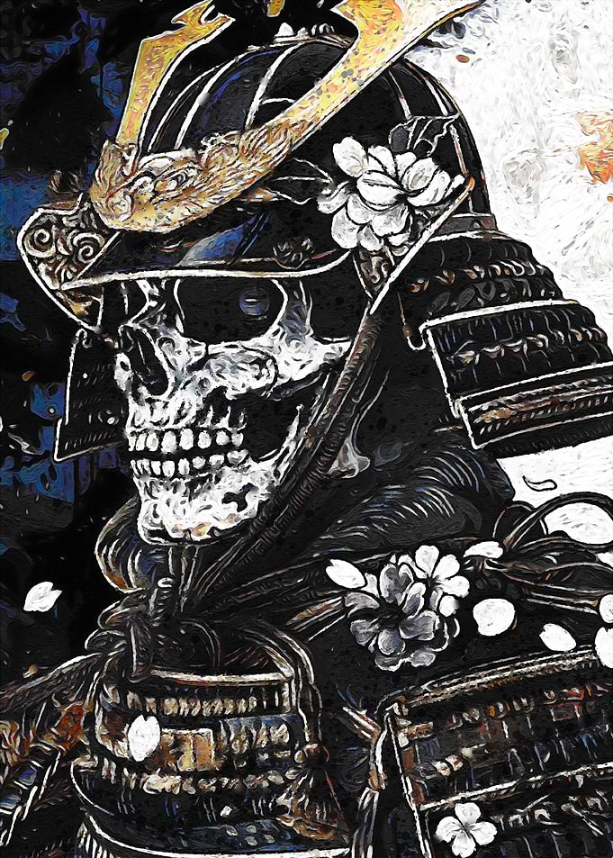 Samurai Skeleton with Cherry Blossoms