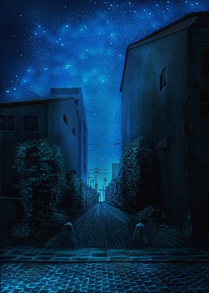 Alleyway under a starry night sky