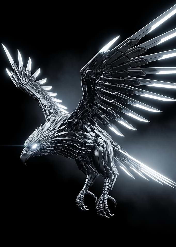 Mechanical Eagle with Glowing Eyes