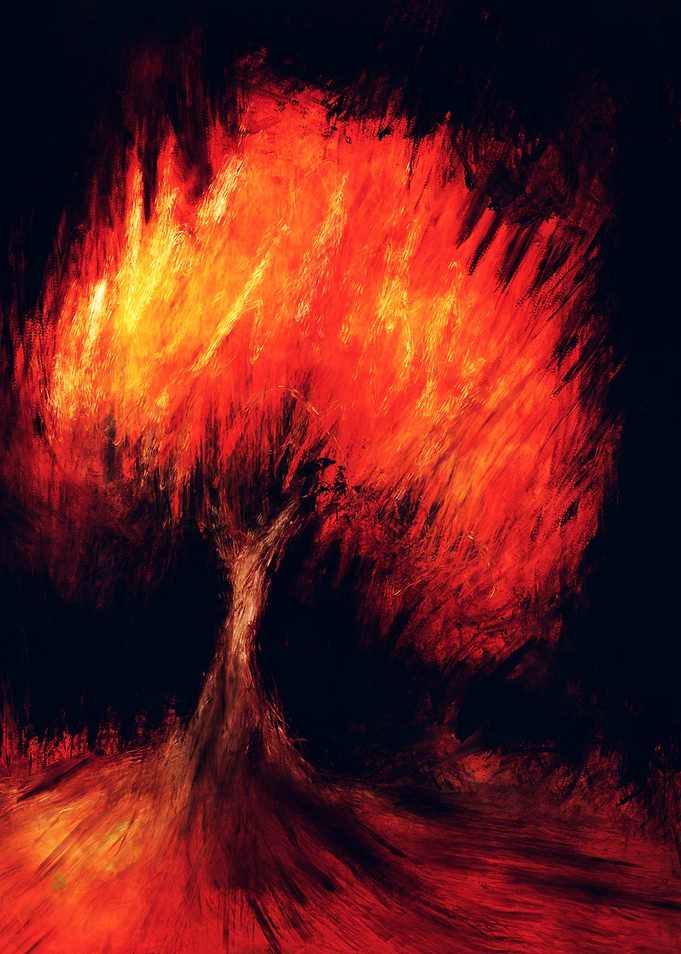 Fiery Tree Abstract Painting