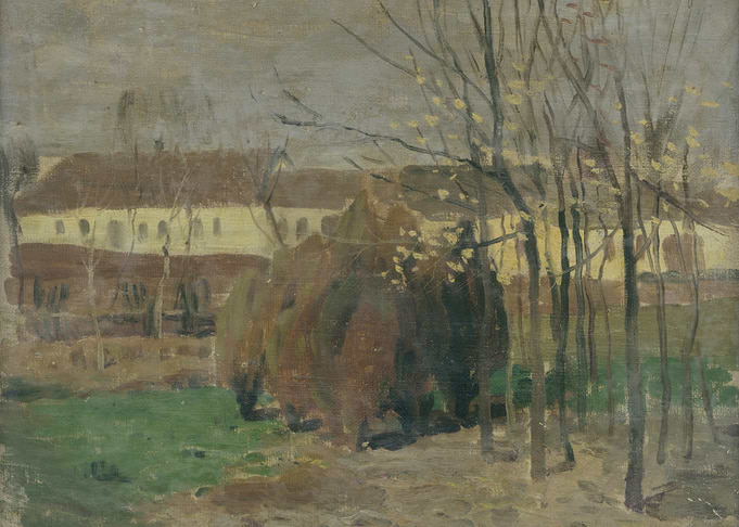 Autumn Landscape with Building and Trees