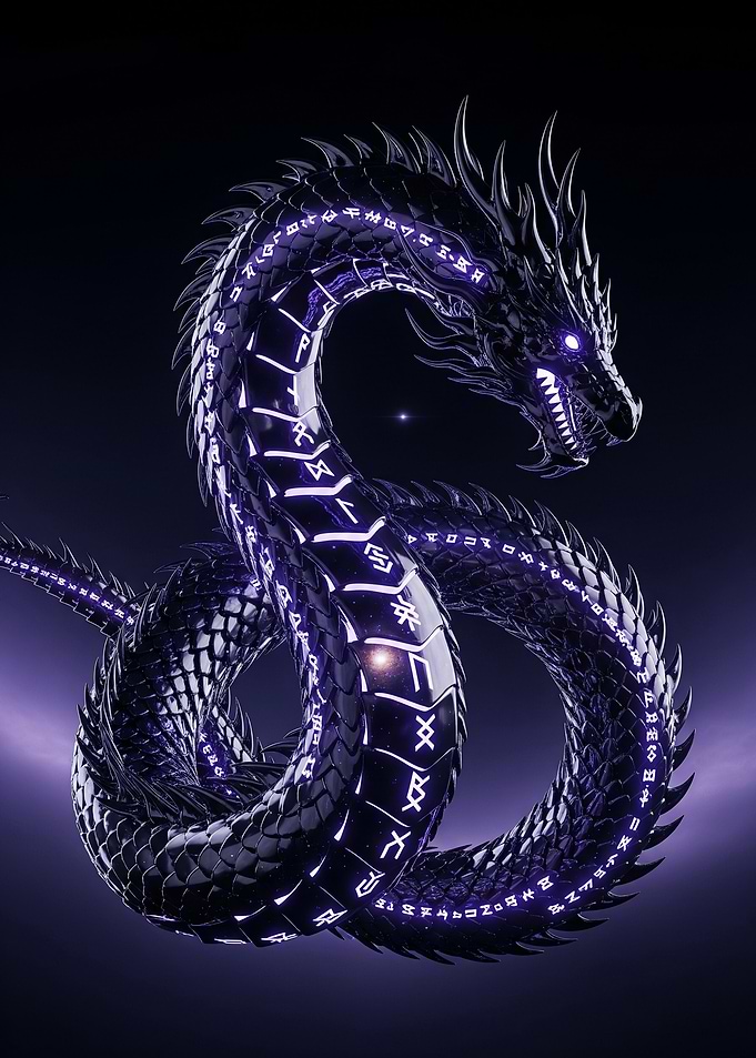 Dark Dragon with Glowing Runes