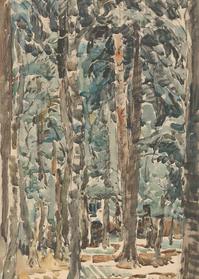 Forest Scene Watercolor Painting