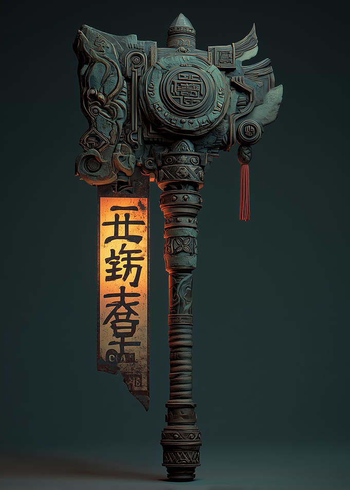 Ornate Asian-inspired Battle Axe