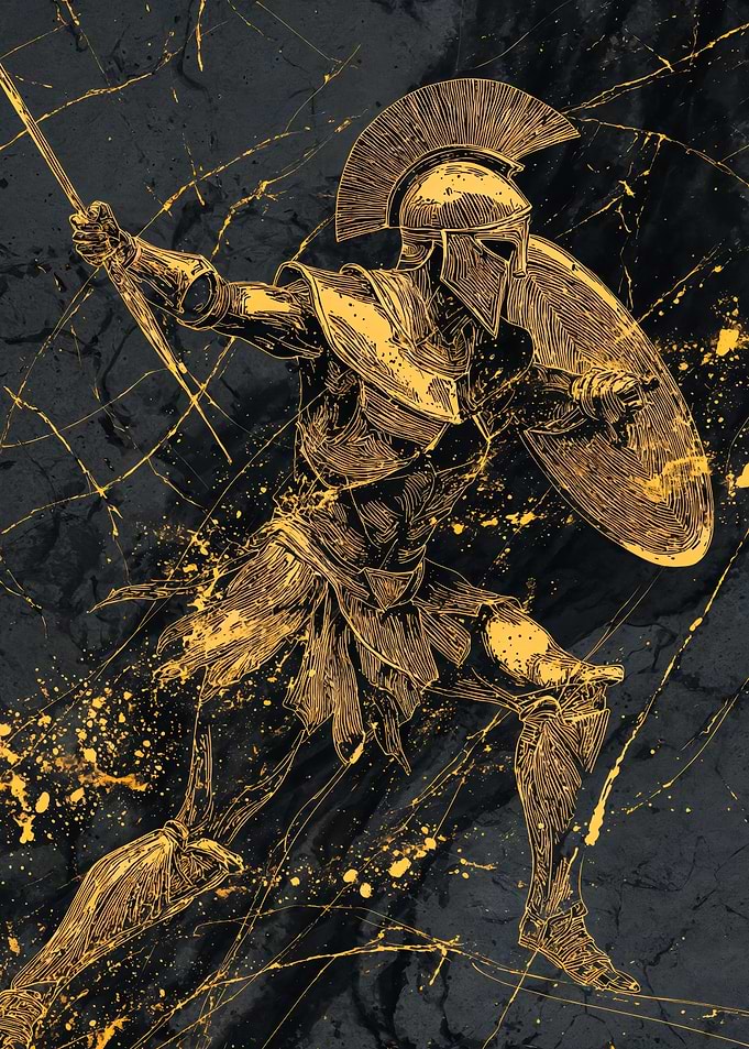 Spartan Warrior Spear Shield Drawing