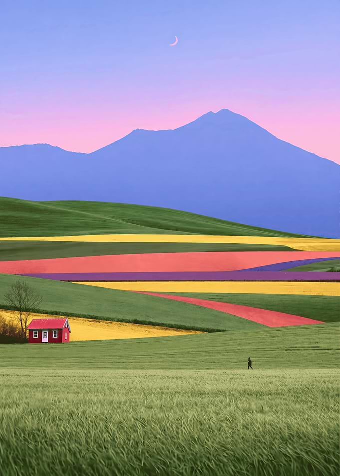 Pastoral Landscape with Red House and Mountains