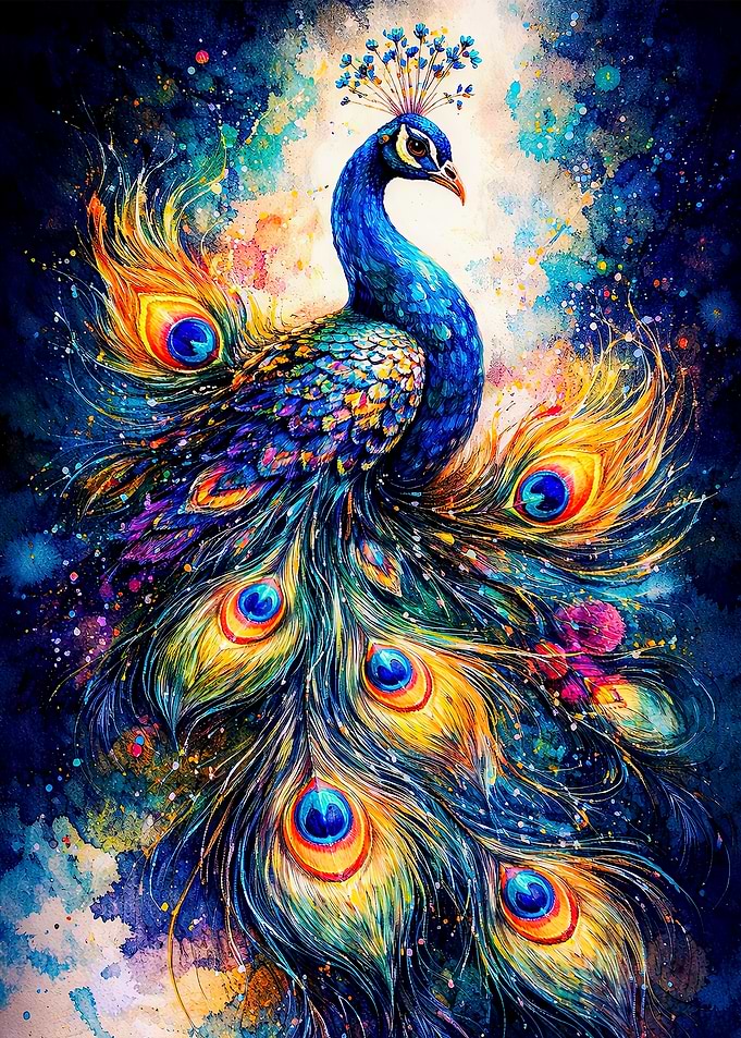 Vibrant Watercolor Peacock