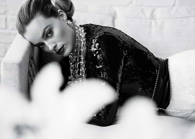 Margot Robbie in Sequined Top