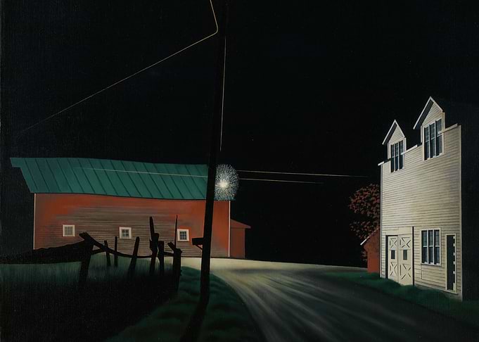 Night Scene with Barn and Building
