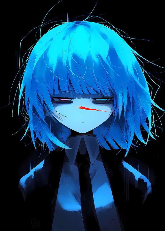 Anime Character with Blue Hair and Red Scar