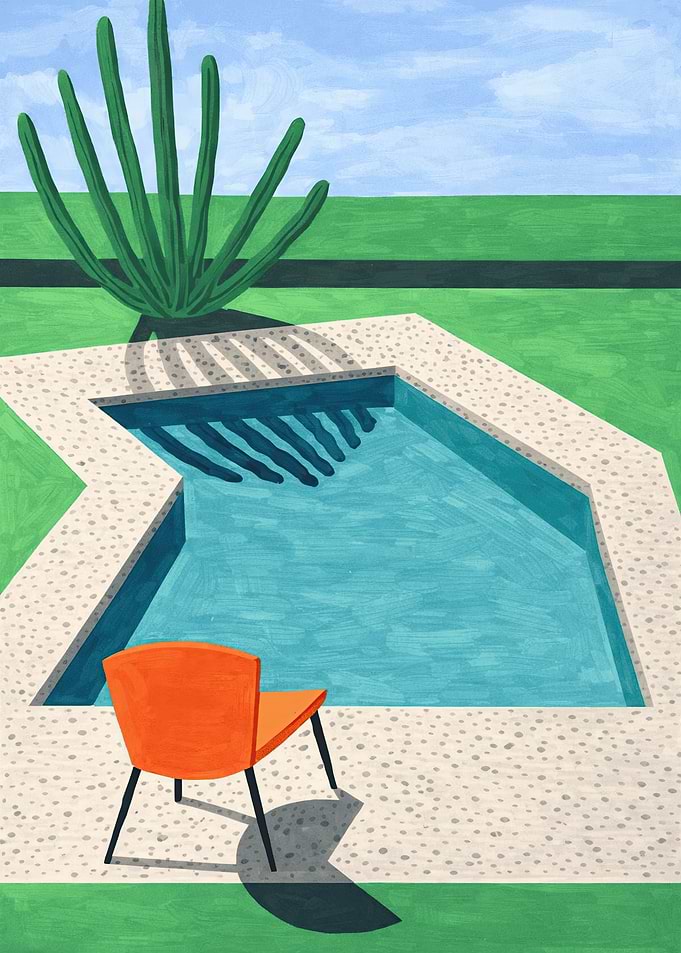 Mid-century modern pool scene with chair