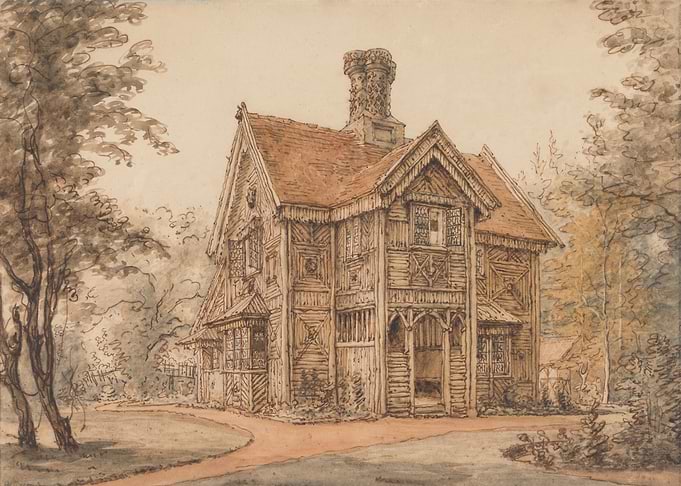 Watercolor of a Rustic Wooden House