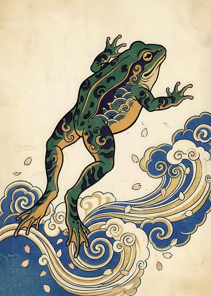 Frog Jumping Over Waves