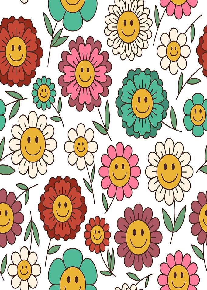 Retro Smiley Flower Pattern