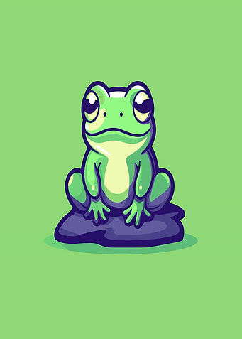 Cute cartoon frog sitting on a rock