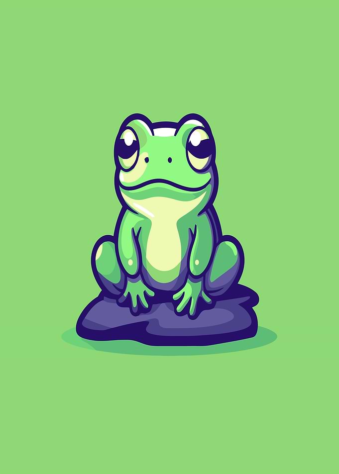 Cute cartoon frog sitting on a rock