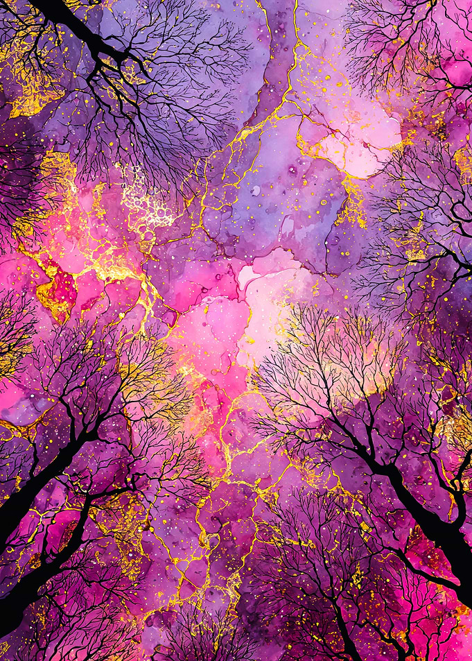 Purple Pink Forest Gold Veins