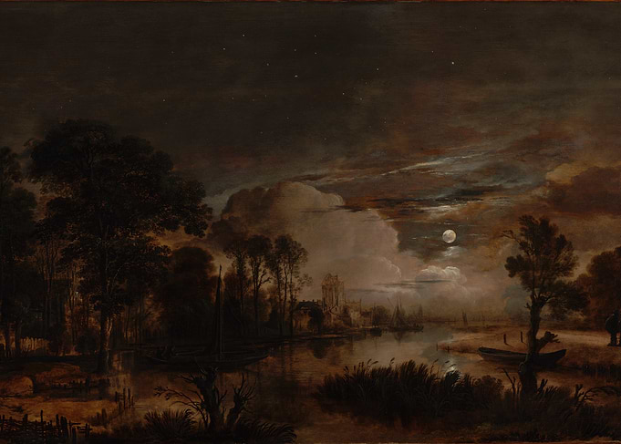 Moonlit River Landscape with Village