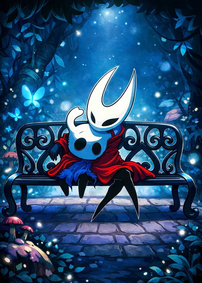 Hollow Knight Characters on a Bench