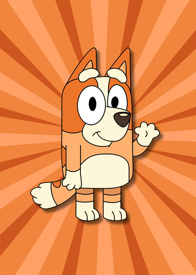 Bluey character on orange background