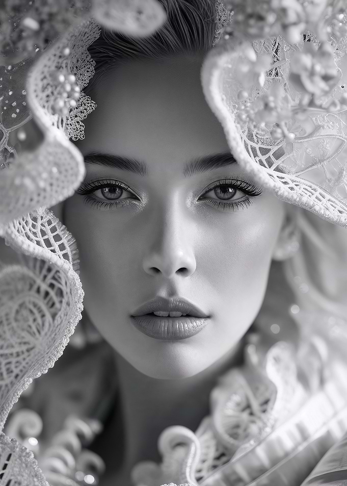 Elegant Woman in Lace Veil