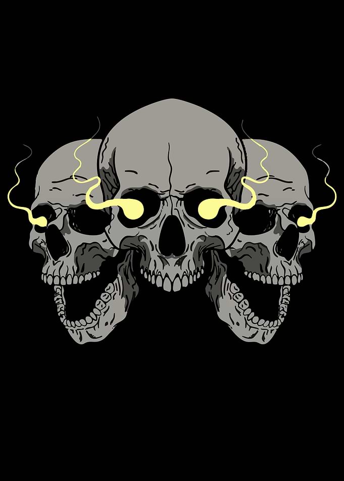Three Skulls with Glowing Eyes