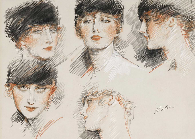 Vintage Fashion Sketches of Women's Faces