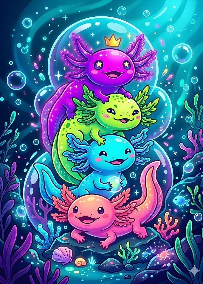 Cute Axolotl Stack with Crown