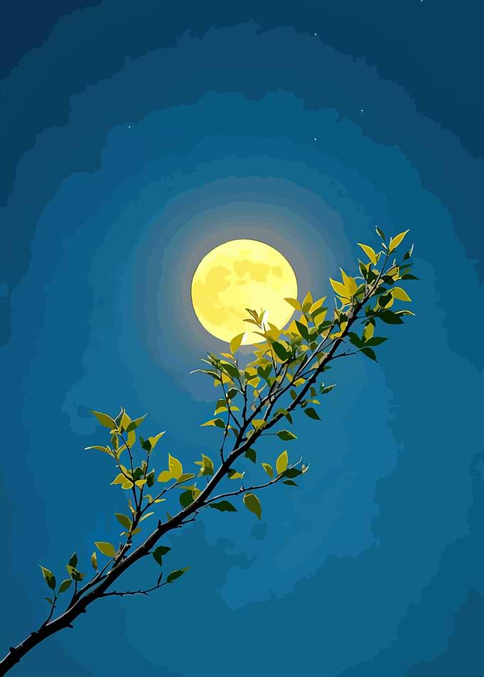 Moonlit Branch with Leaves