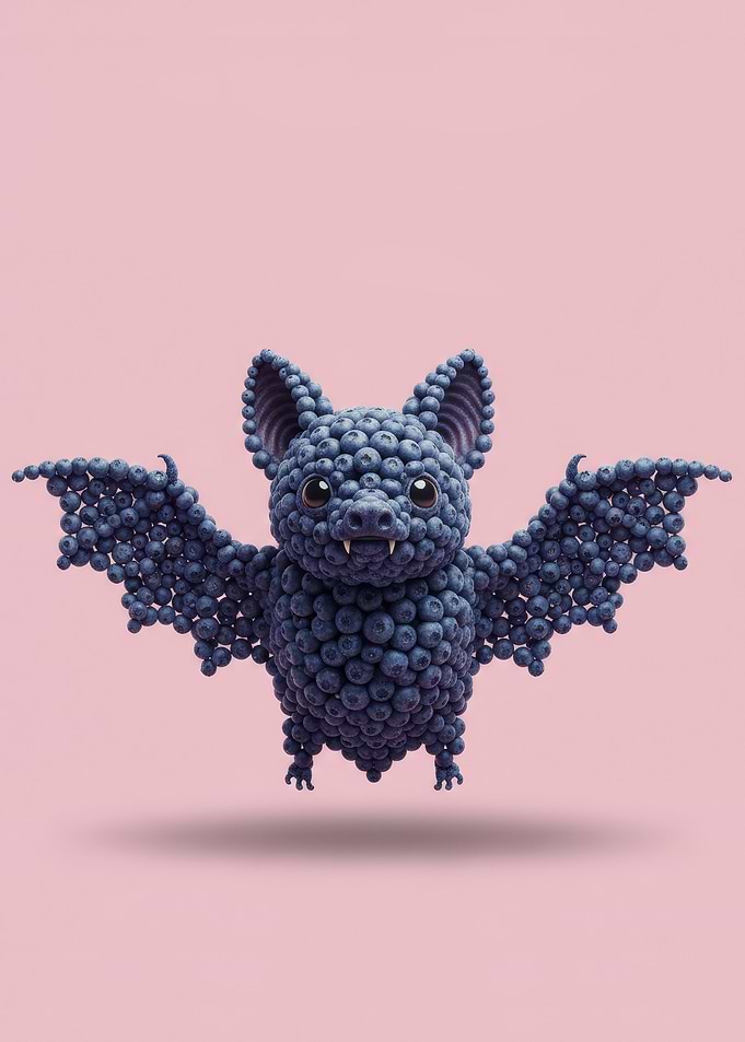 Blueberry Bat on Pink Background