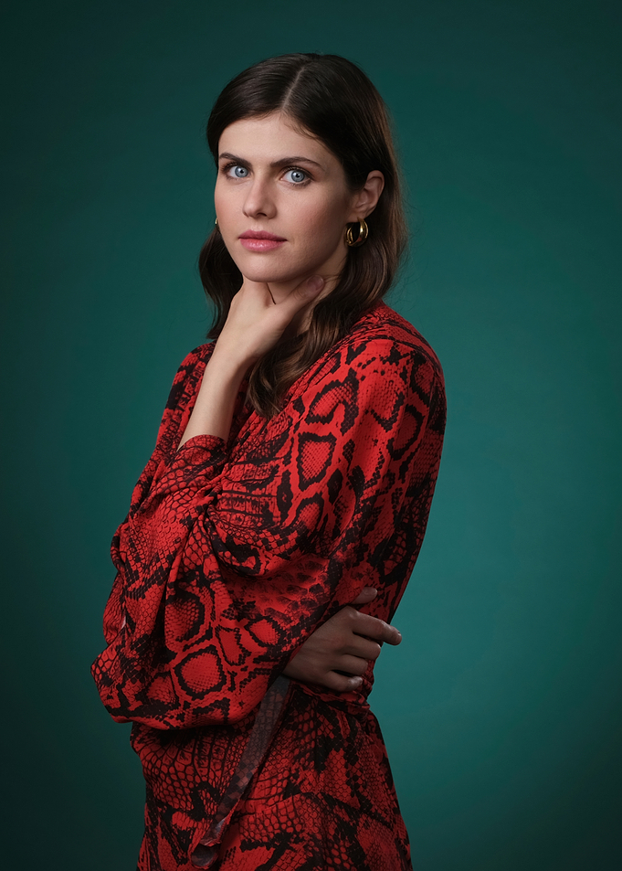 Alexandra Daddario Red Snake Print Dress