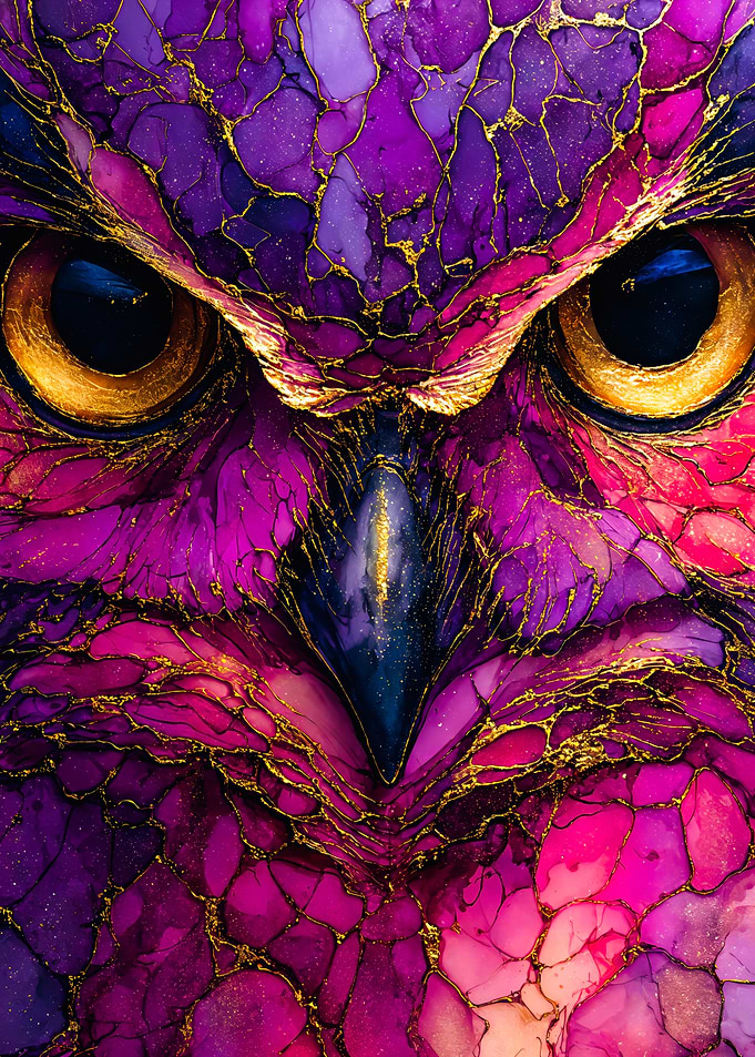 Purple Gold Owl Eyes Portrait