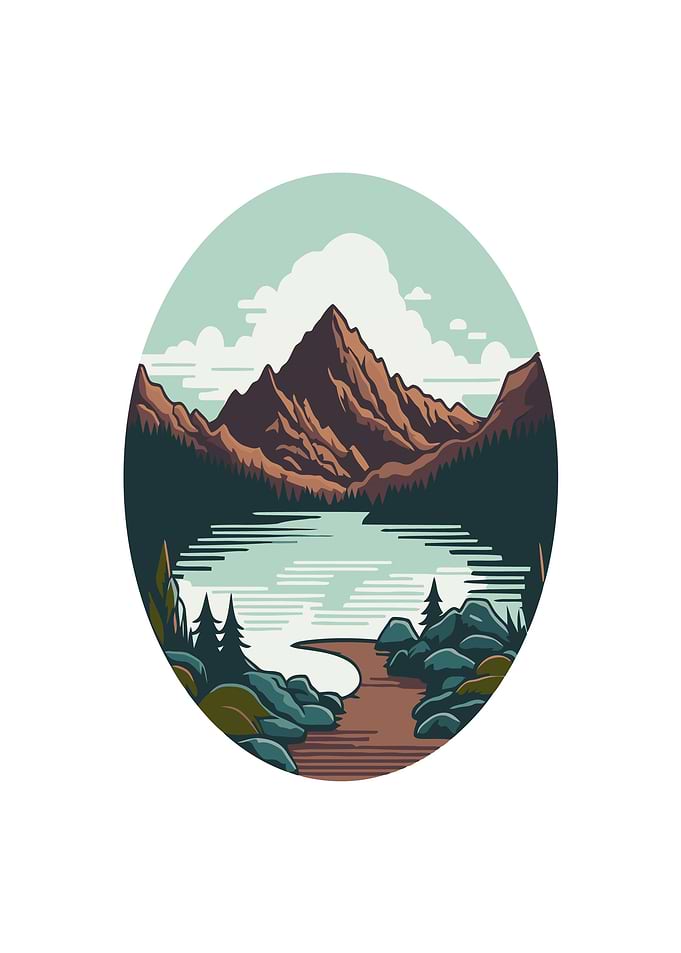 Mountain Lake Landscape Illustration