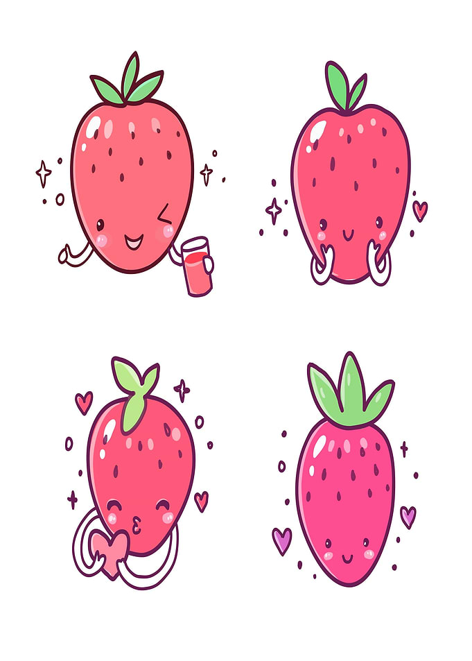 Cute Kawaii Strawberries with Hearts