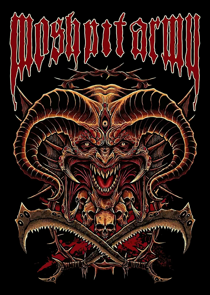 Demonic Creature with Swords and Skulls
