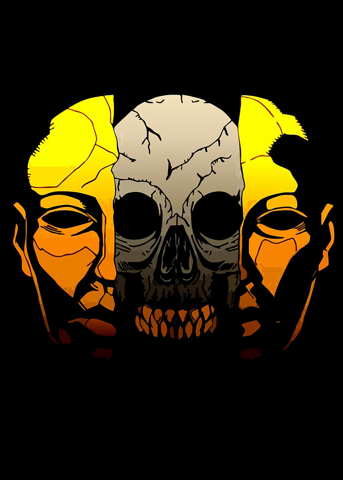 Skull Emerging from Human Faces