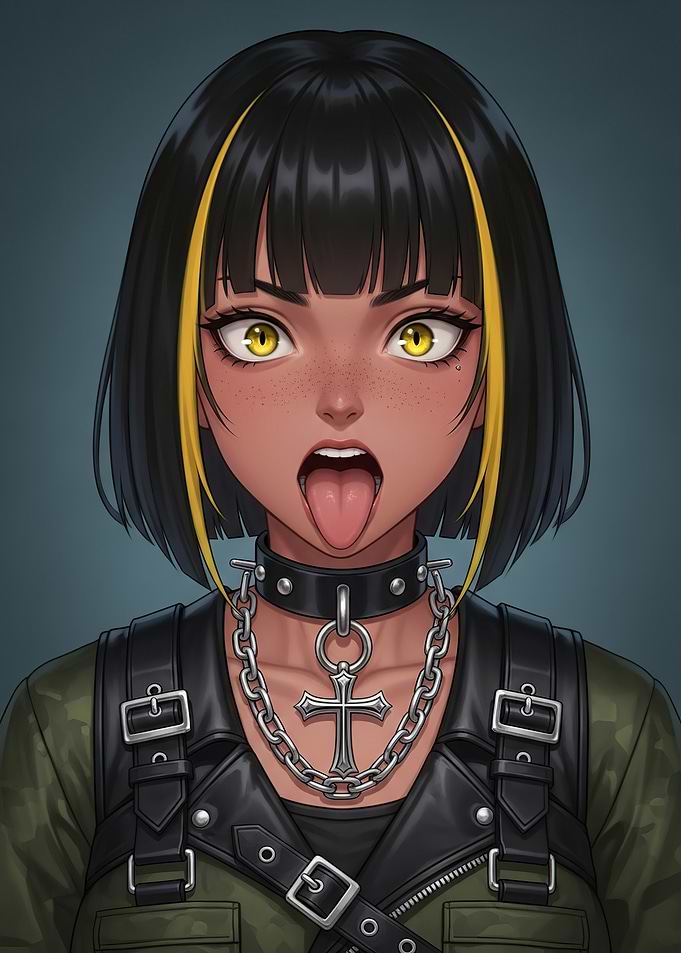 Goth Anime Girl with Tongue Out