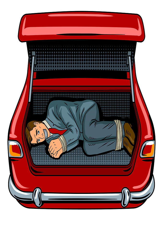 Man tied up in car trunk